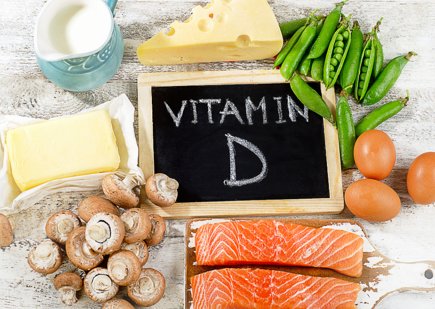Vitamin D rich foods near a chalkboard that says "vitamin D"